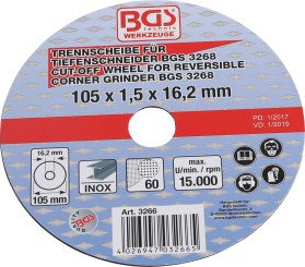 Cutting Disc for BGS Reversible Corner Grinder | Ø 105 x 1.5 x 16.2 mm 