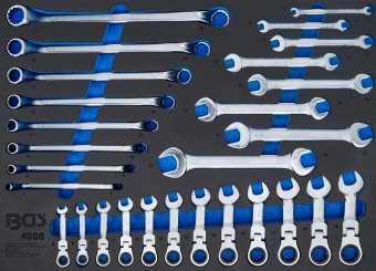 Tool Tray 3/3: Double Open End Spanner, Double Ring Spanner, Ratchet Wrench | adjustable | 28 pcs. 