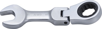 Klucz płasko-oczkowy z grzechotką | krótki | łamany | 18 mm 