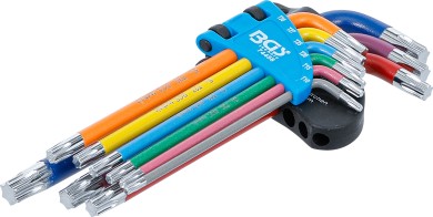 Derékszögű kulcs készlet | több színű | T-profil (Torx) T10 - T50 | 9 darabos 