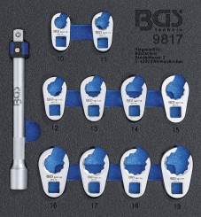 Inserção para carrinho de ferramentas 1/6: Conjunto de chaves hexagonais de boca aberta | 10 - 19 mm | 10 mm (3/8") | 11 peças 