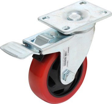 Roda orientável com travão | vermelho/preto | Ø 100 mm 