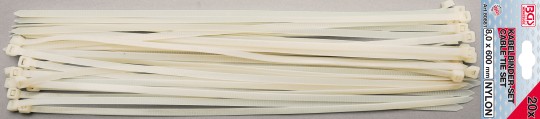 Asortiman vezica za kablove | bela | 8,0 x 600 mm | 20 kom. 