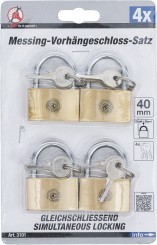 Conjunto de cadeados de latão | com fechos iguais | 40 mm | 4 peças 