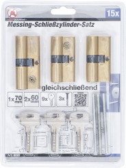 Mässing-Låscylinder-sats | Lika låsning | 15 delar 