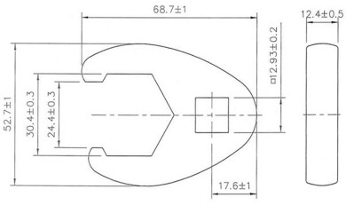 Llave boca hexagonal abierta (crowfoot) | entrada 12,5 mm (1/2") | 30 mm 