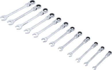 Set zapornih okasto-viljuškastih ključeva | fleksibilna glava | 8 - 19 mm | 12 kom. 