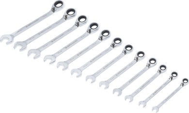 Conjunto de chaves de boca com anel de roquete | reversível | 8 - 19 mm | 12 peças 