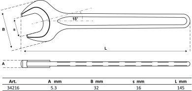Enkelt gaffelnøgle | DIN 894 | 16 mm 