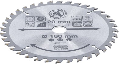 Lama per sega circolare con punte in metallo duro | Ø 160 x 20 x 2,4 mm | 36 denti 