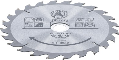 Hoja de sierra circular con puntas de carburo | Ø 190 x 30 x 2,5 mm | 24 dientes 