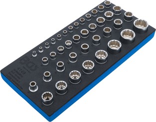 Tool Tray 1/3: Sockets 12-point | 6.3 mm (1/4"), 10 mm (3/8"), 12.5 mm (1/2") | 40 pcs. 