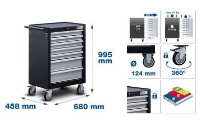 Workshop Trolley | 7 Drawers | with 129 Tools 