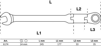 Clés mixtes à cliquet à double articulation | pliable | 14 mm 