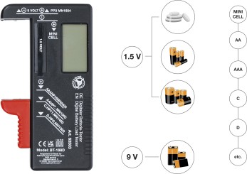 Testeur de batterie numérique | 1,5 V / 9 V 