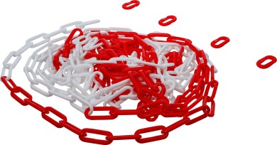 Kæde til afspærring | rød / hvid | 4 karabinhager | plast | 7,5 m 