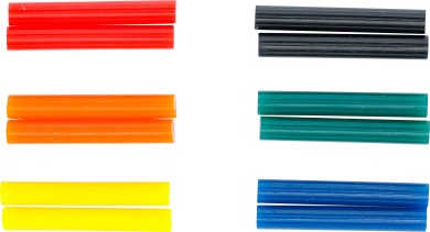 Barras de pegamento termofusible | coloreadas | Ø 7,5 mm, 50 mm | 12 piezas 